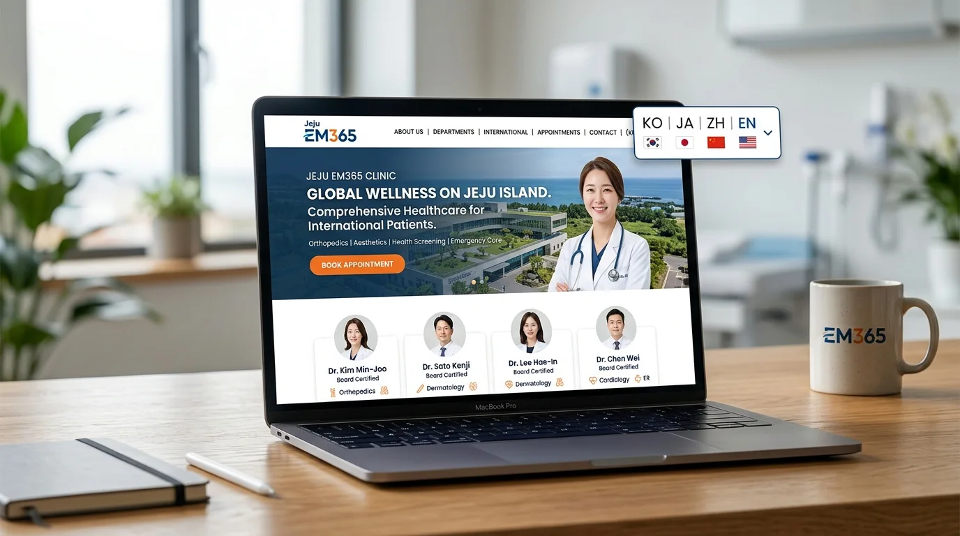Multilingual clinic website interface for Jeju EM365 Clinic